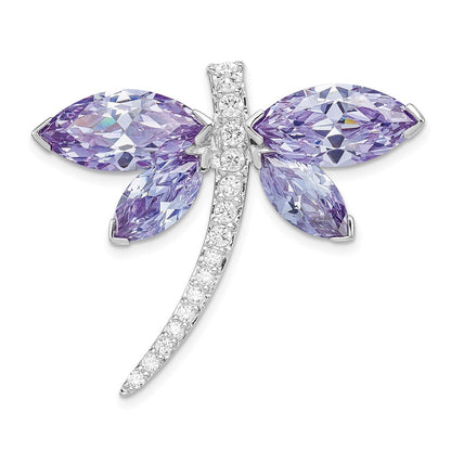 Sterling Silver Rhodium-plated Lavender Cubic Zirconia Dragonfly Slide