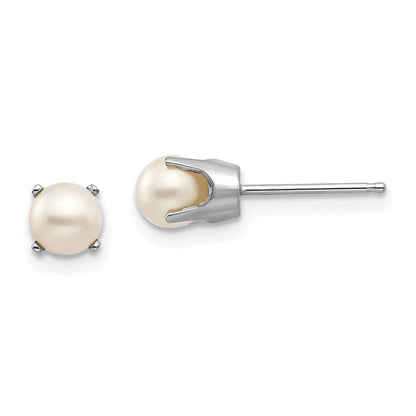 14k White Gold 5mm FW Cultured Pearl Stud Earrings Gift for Women