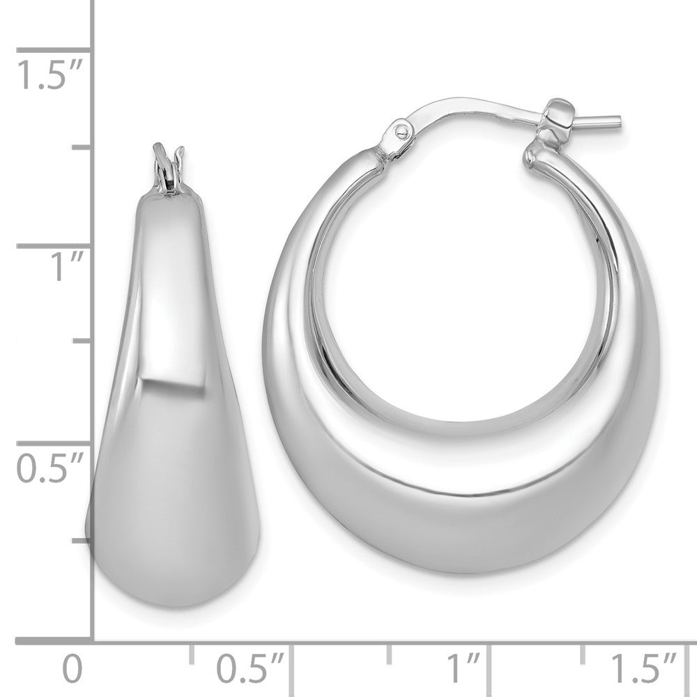 Sterling Silver Rhodium-plated Polished 12mm Graduated Puffed Hoop Earrings