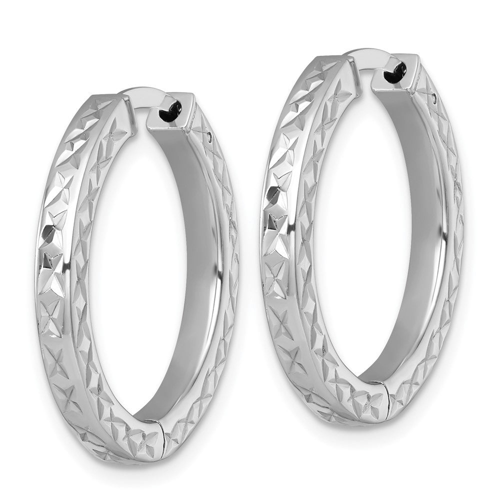 Sterling Silver Diamond-cut with Safety Lock Hinged Square Tube Hoop Earrings