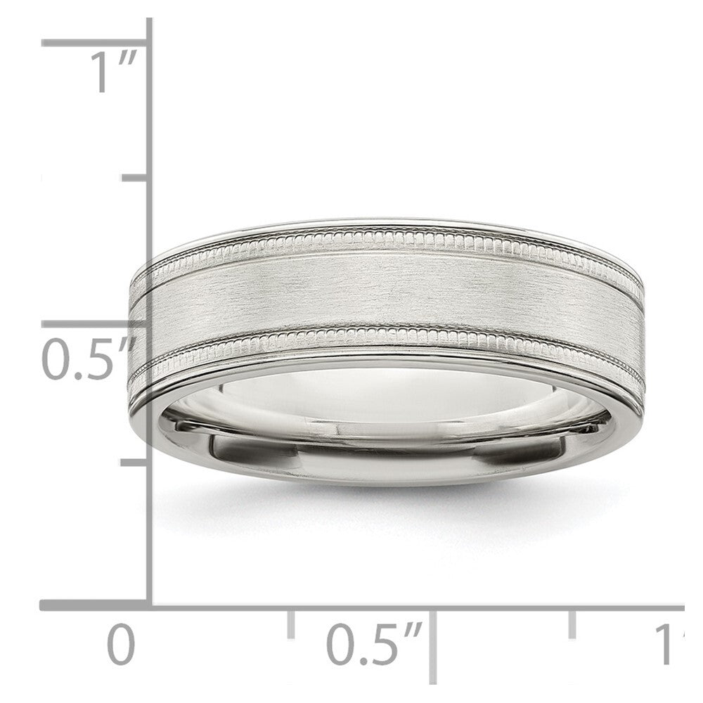 Sterling Silver 6mm Brushed Flat Milgrain Grooved Edge Fancy Band Size 11