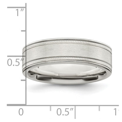 Sterling Silver 6mm Brushed Flat Milgrain Grooved Edge Fancy Band Size 11