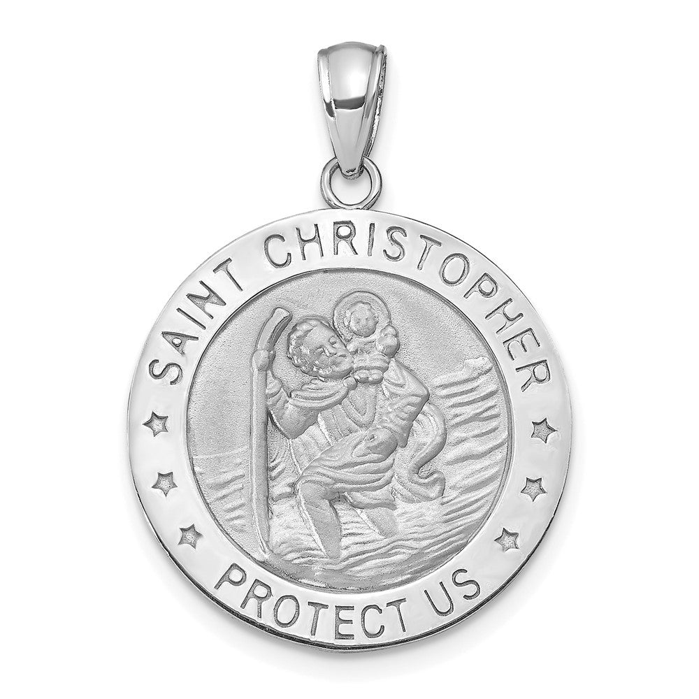 14K White Gold Polished Satin Christopher Medal Charm