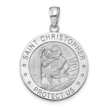 14K White Gold Polished Satin Christopher Medal Charm