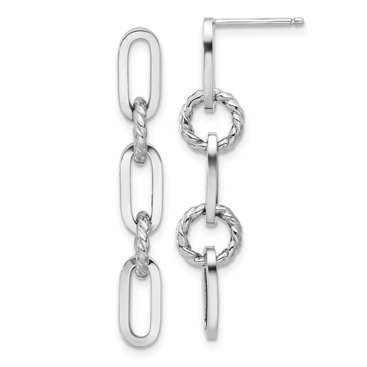 14K White Gold Polish and Twisted Chain Link Dangle Earrings