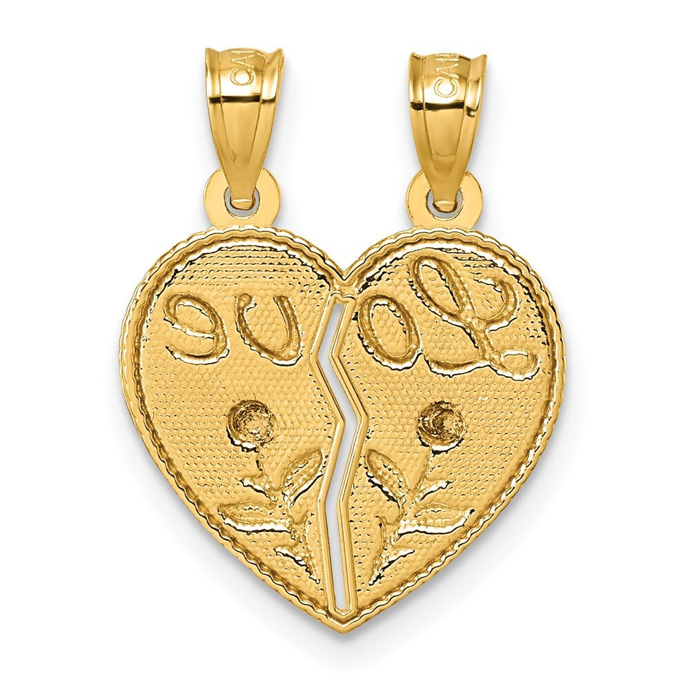 14k Two-tone Gold Break Apart Heart With Love And Roses Pendant