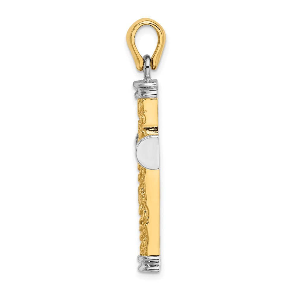 14K Two-Tone Gold w Rhodium Scroll and Double Endcaps Cross Charm