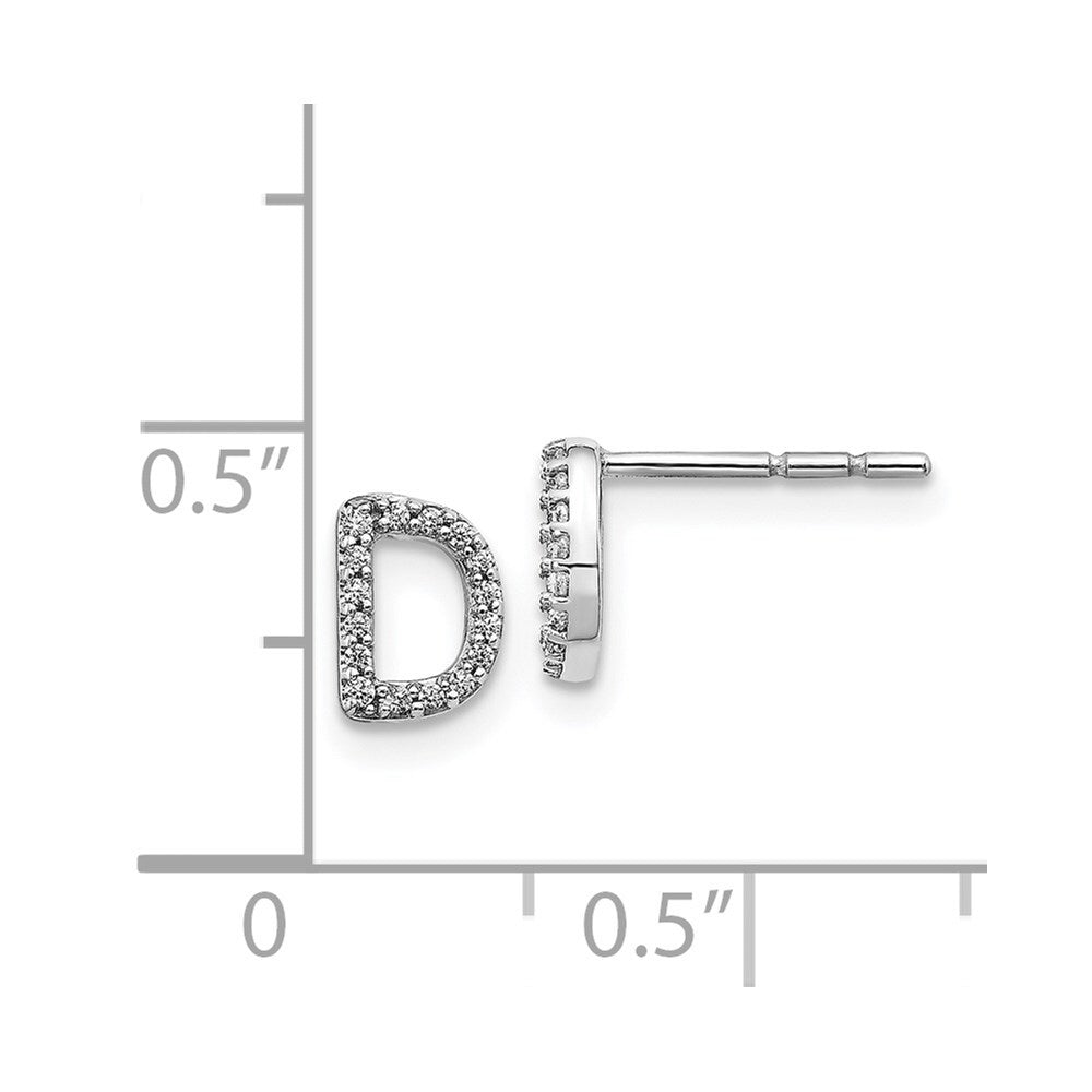 14k White Gold Diamond Initial D Stud Earrings Gift for Women