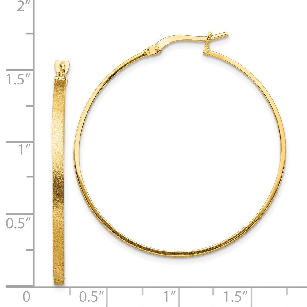 14k Yellow Gold Brushed and Polished 2mm Hoop Earrings Gift for Women