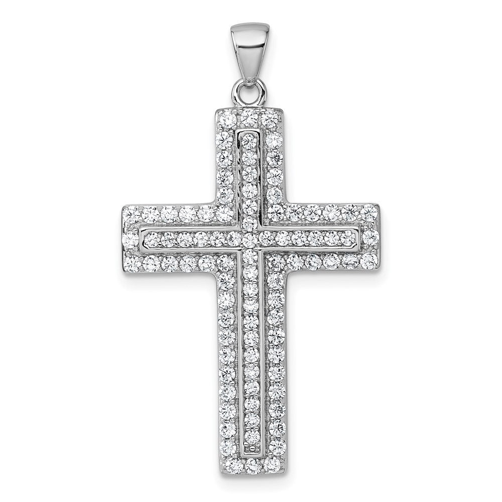 Sterling Silver Rhodium-plated White Cubic Zirconia Latin Cross Pendant