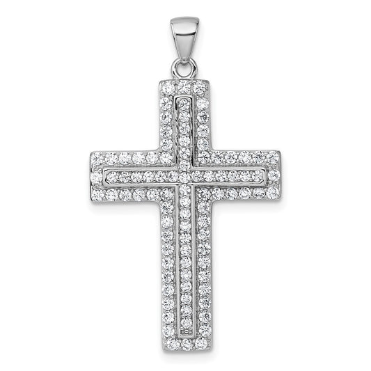 Sterling Silver Rhodium-plated White Cubic Zirconia Latin Cross Pendant