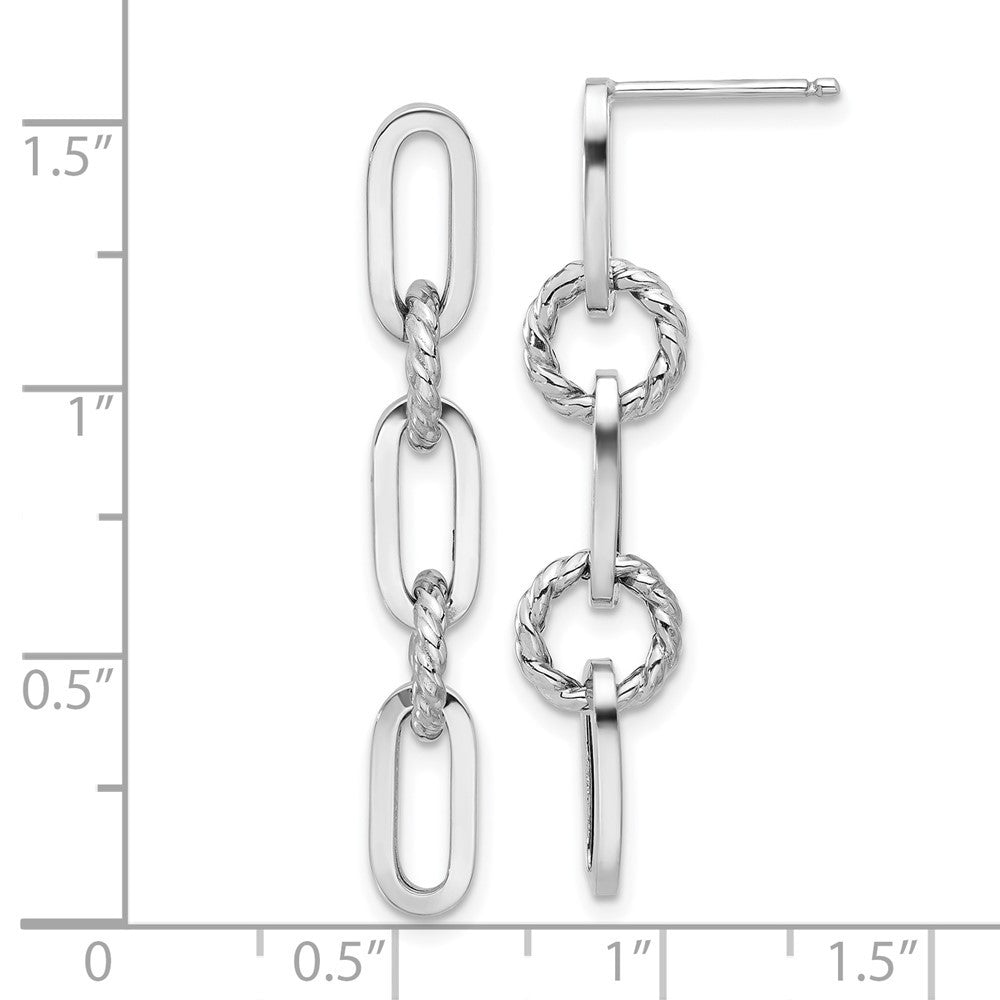 14K White Gold Polish and Twisted Chain Link Dangle Earrings