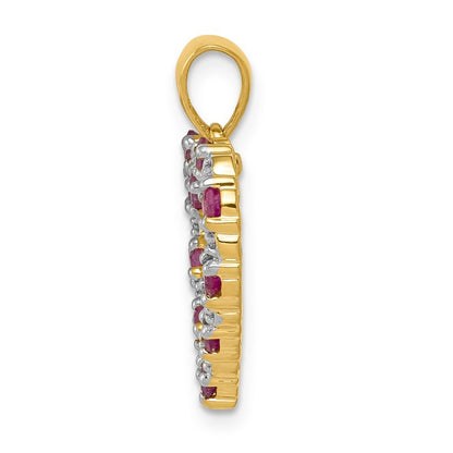 14k Yellow Gold Diamond and Ruby Heart Pendant