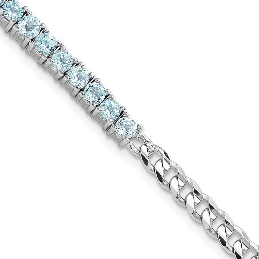 Sterling Silver Rhodium-plated 3mm 3.21BT Blue Topaz Curb Chain Bracelet