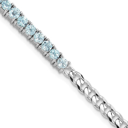 Sterling Silver Rhodium-plated 3mm 3.21BT Blue Topaz Curb Chain Bracelet