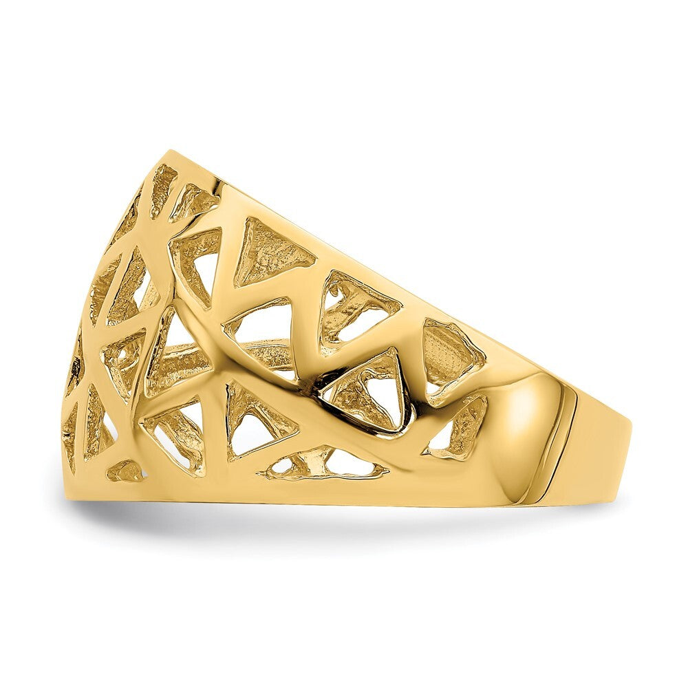 14K Yellow Gold Triangle Cut-out Pattern Dome Ring