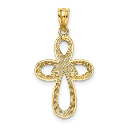 14k Two-tone Gold Polished Pink Ribbon Cross Pendant for Women