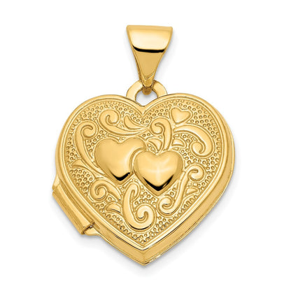 14k Yellow Gold Double Heart Locket Pendant for Women