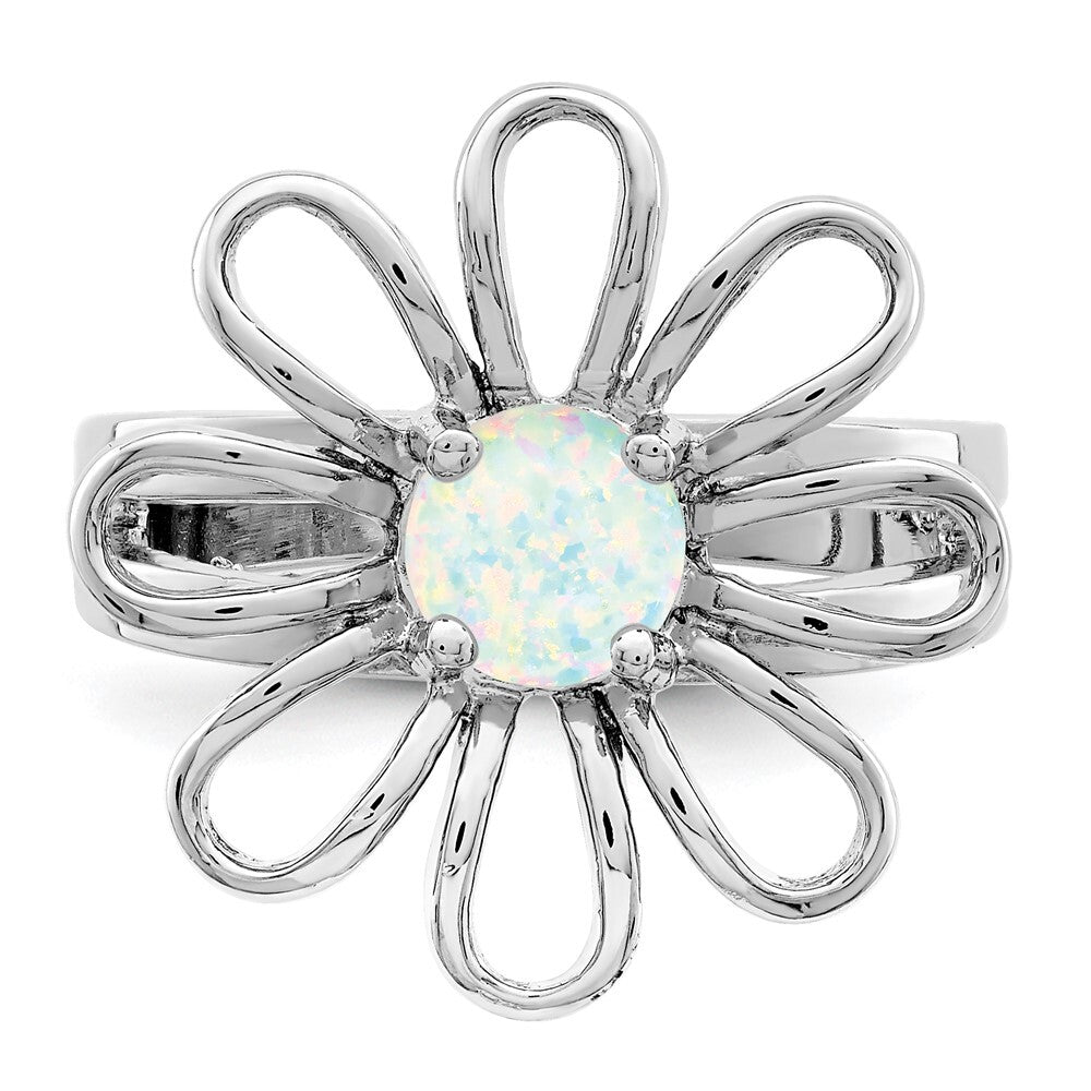 Sterling Silver Rhodium-plated Lab CreatedOpal Flower Ring Size 6
