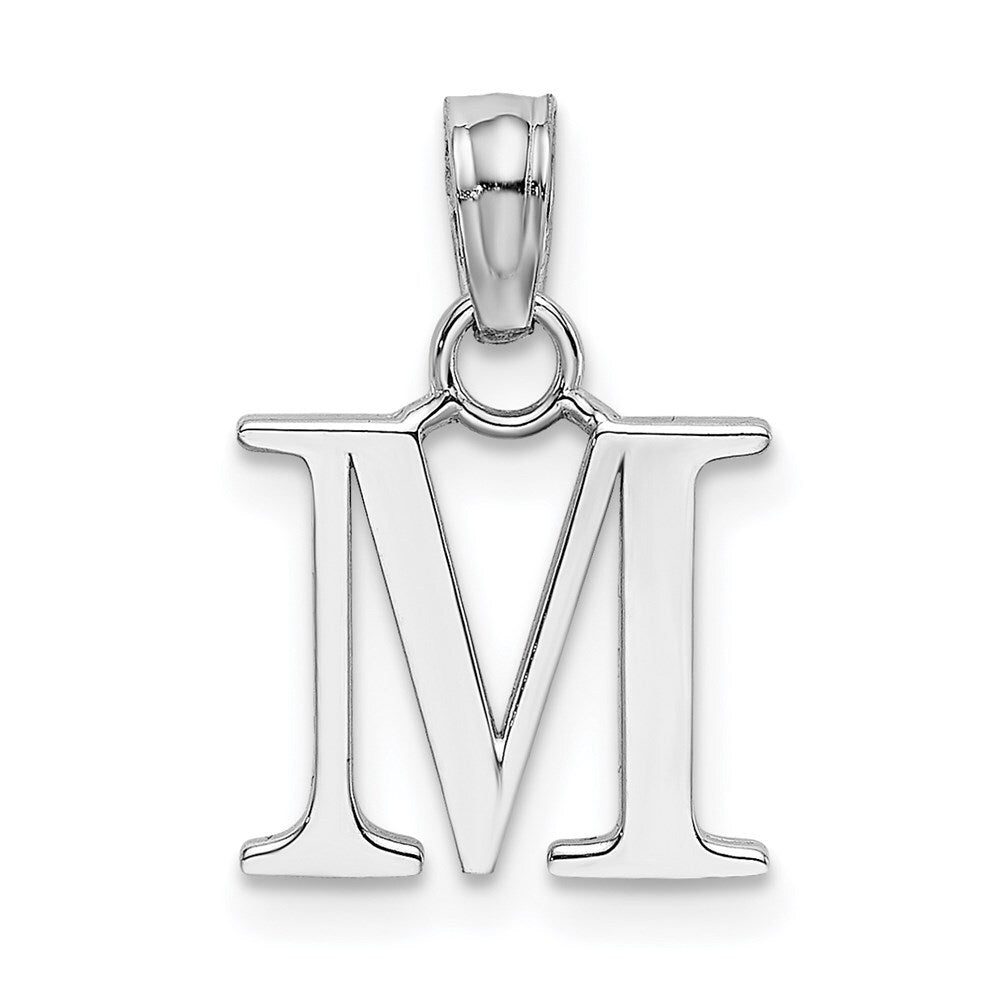 14k White Gold Polished Block Letter M Initial Pendant for Women