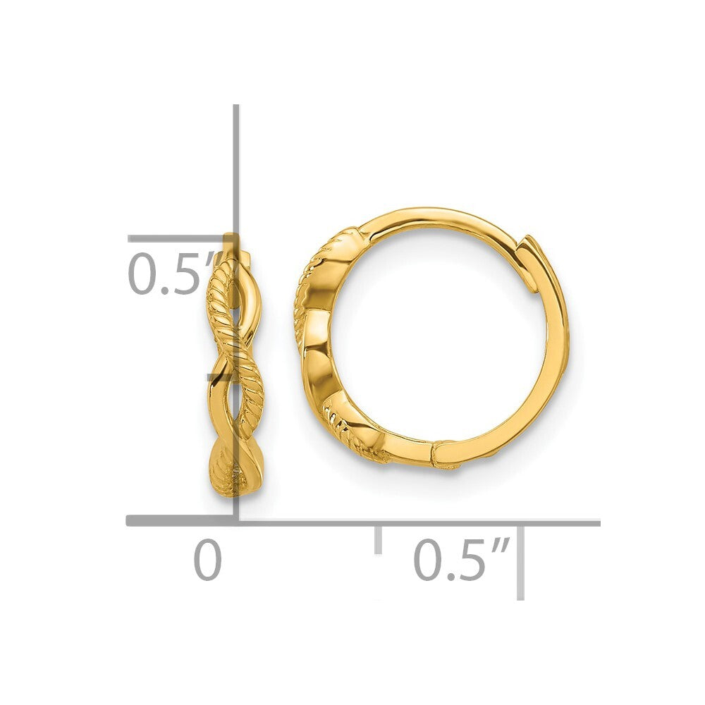 14k Yellow Gold Polished and Textured Braided Hinged Hoop Earrings