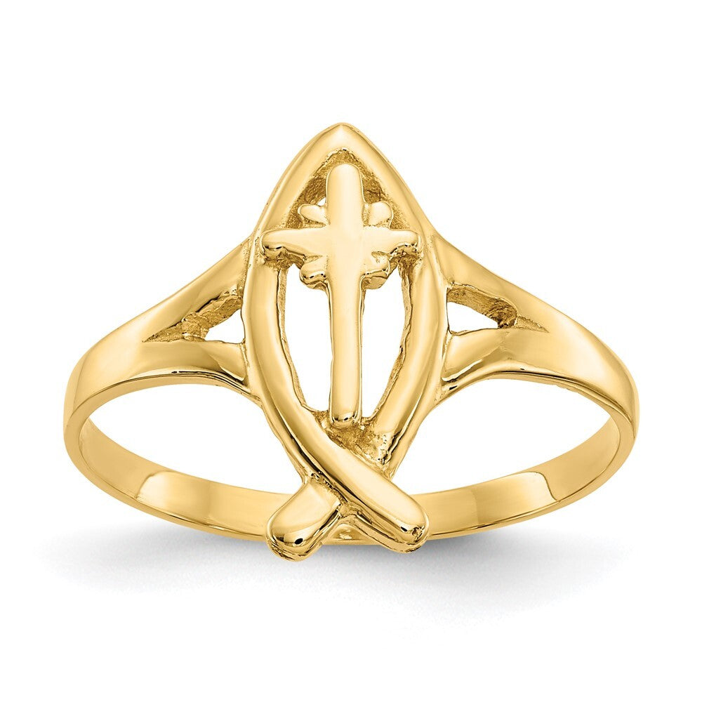 14K Yellow Gold Ichthus w/Cross Ring