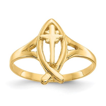 14K Yellow Gold Ichthus w/Cross Ring