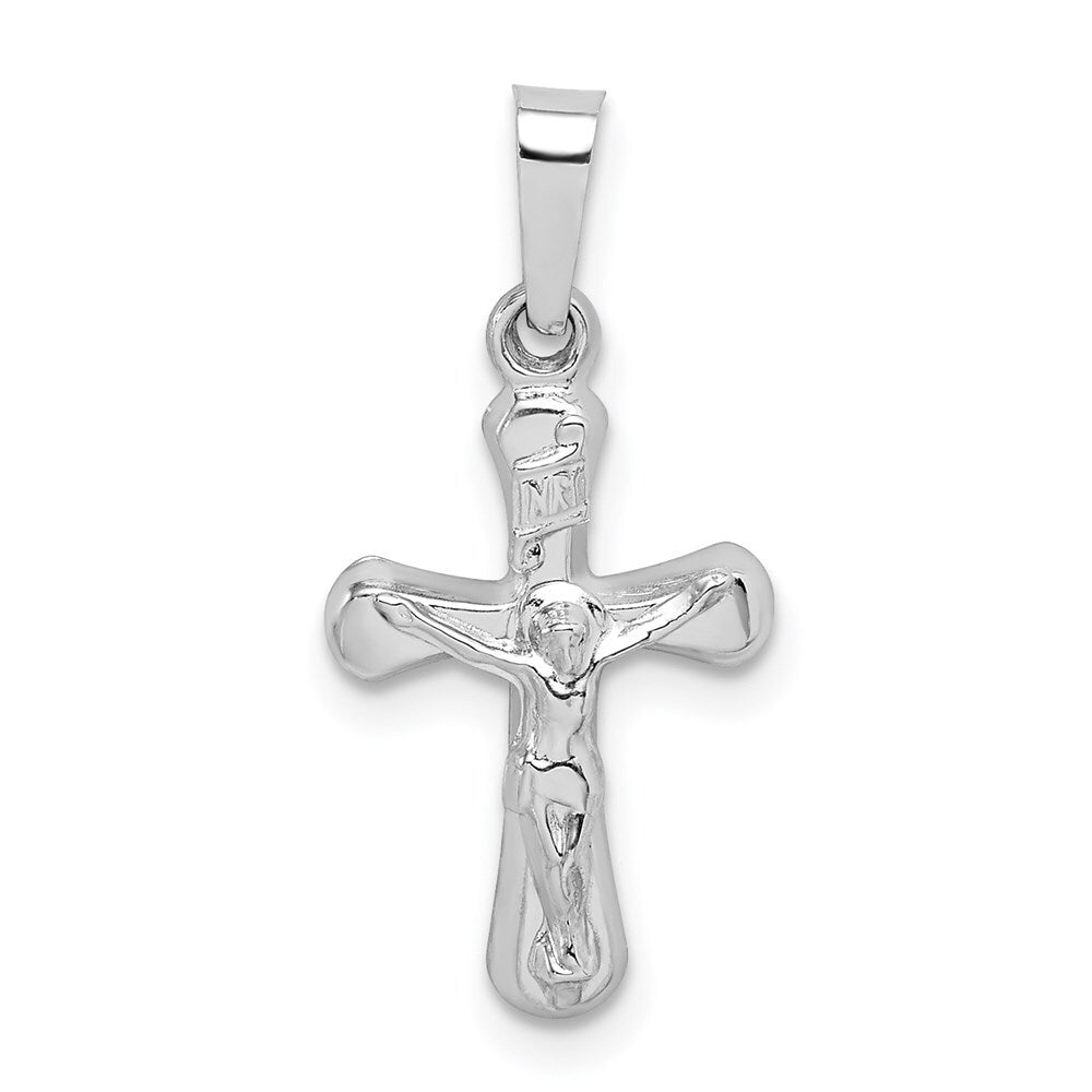 14k White Gold Polished INRI Rounded Crucifix Pendant for Women