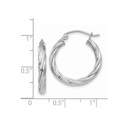 14k White Gold Polished 3.25mm Twisted Hoop Earrings Gift for Women