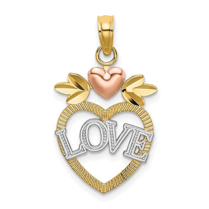 14k Two-tone Gold  White Rhodium LOVE Inside Heart Pendant for Women