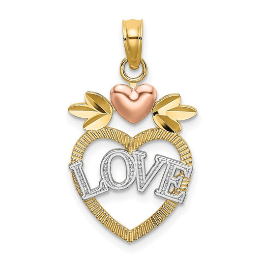 14k Two-tone Gold  White Rhodium LOVE Inside Heart Pendant for Women