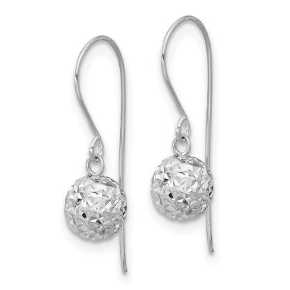14K White Gold 6mm Diamond Cut Ball Dangle Earrings Gift for Women