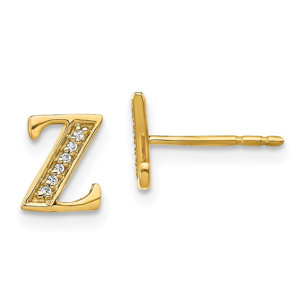 14k Yellow Gold Diamond Initial Z Earrings