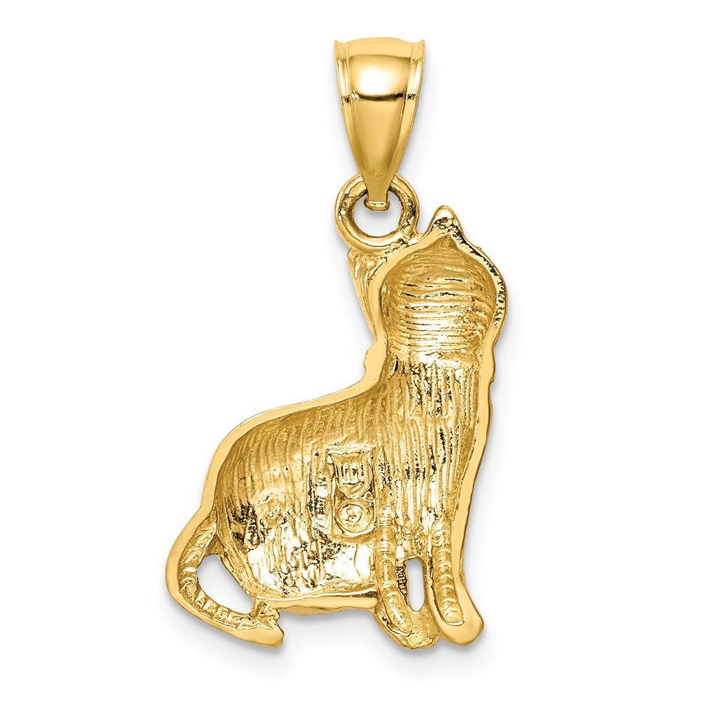 14k Yellow Gold Diamond-cut Cat Pendant for Women