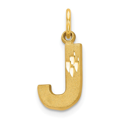 14k Yellow Gold Satin Diamond-cut Letter J Initial Charm Pendant