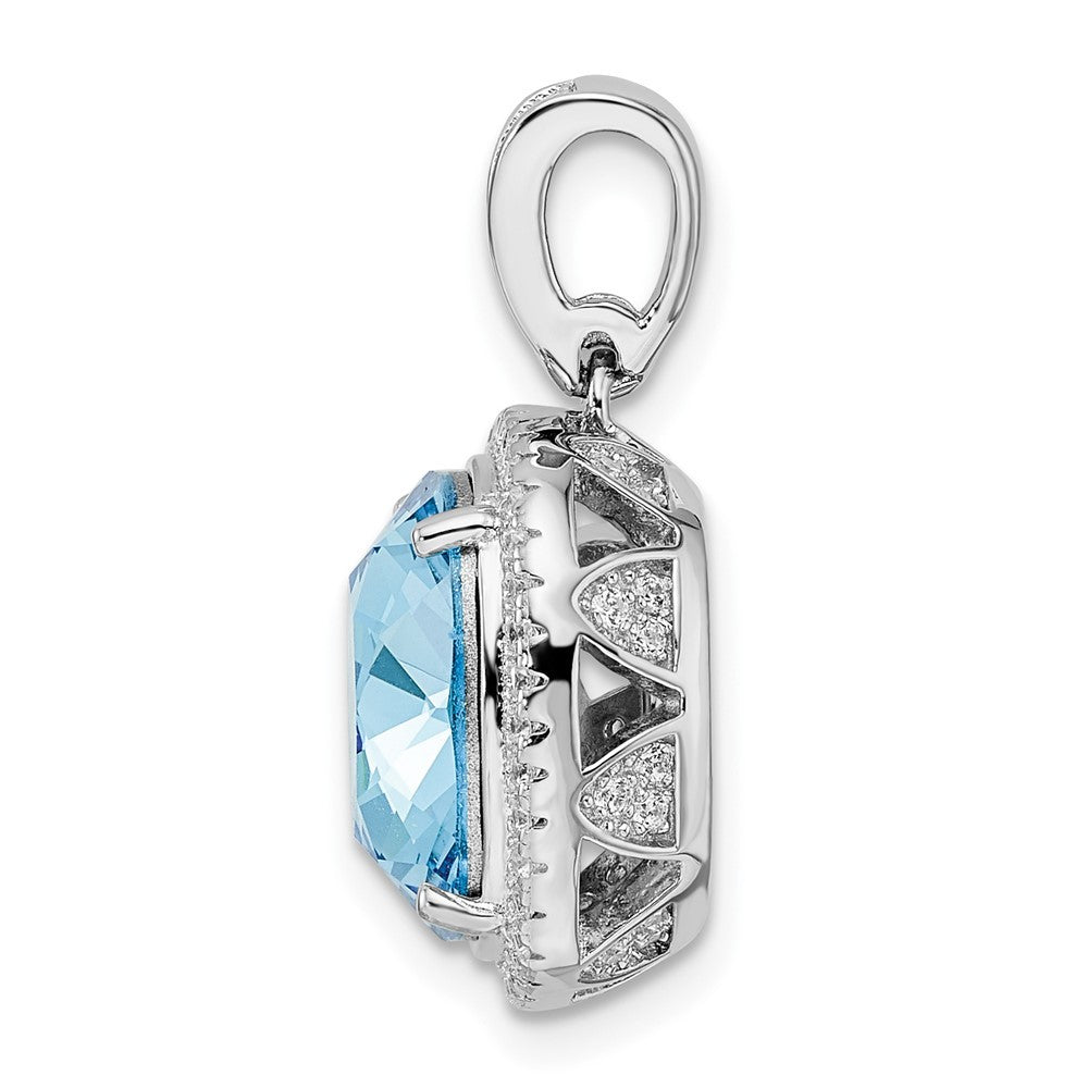 Sterling Silver Rhodium-plated Cubic Zirconia & Blue Crystal Pendant