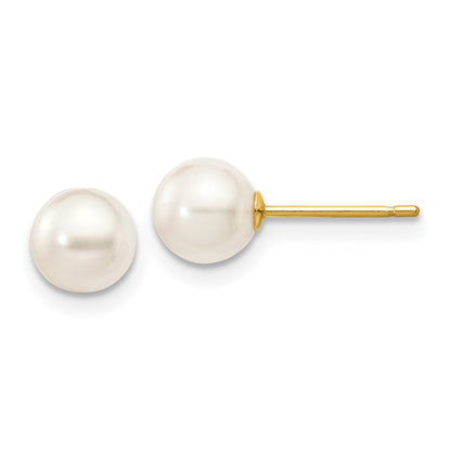14k Yellow Gold 5-6mm White Akoya Saltwater Cultured Pearl Stud Post Earrings