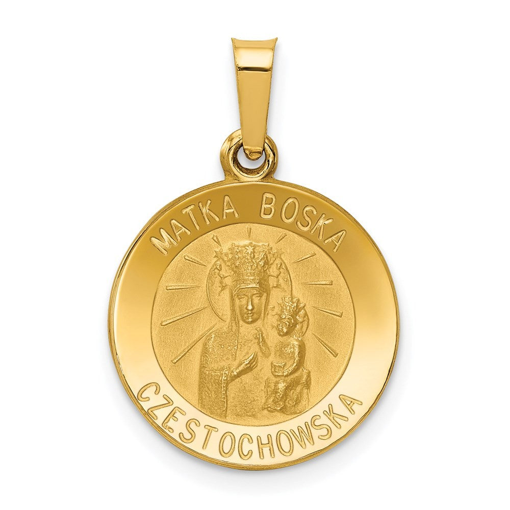 14k Yellow Gold Matka Boska Czestochowska Reversible Medal Hollow Pendant