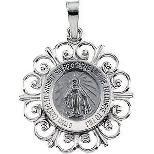 14k White Gold 18 mm Round Miraculous Medal Pendant