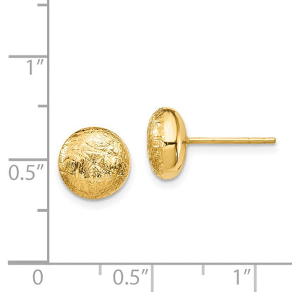 14k Yellow Gold Scratch Finish Hollow Stud Earrings Gift for Women