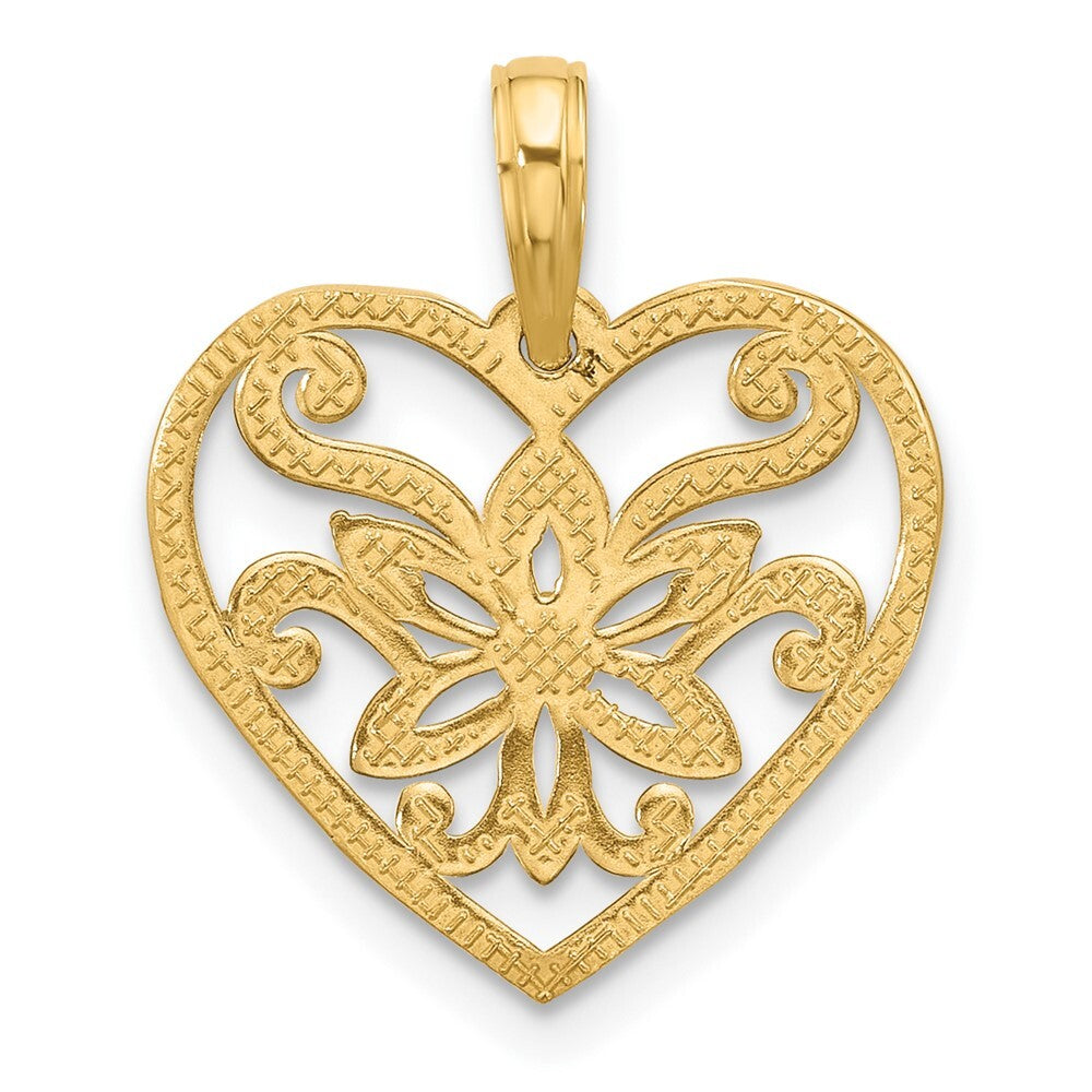 14k Yellow Gold Polished Fancy Flower and Heart Charm Pendant for Women