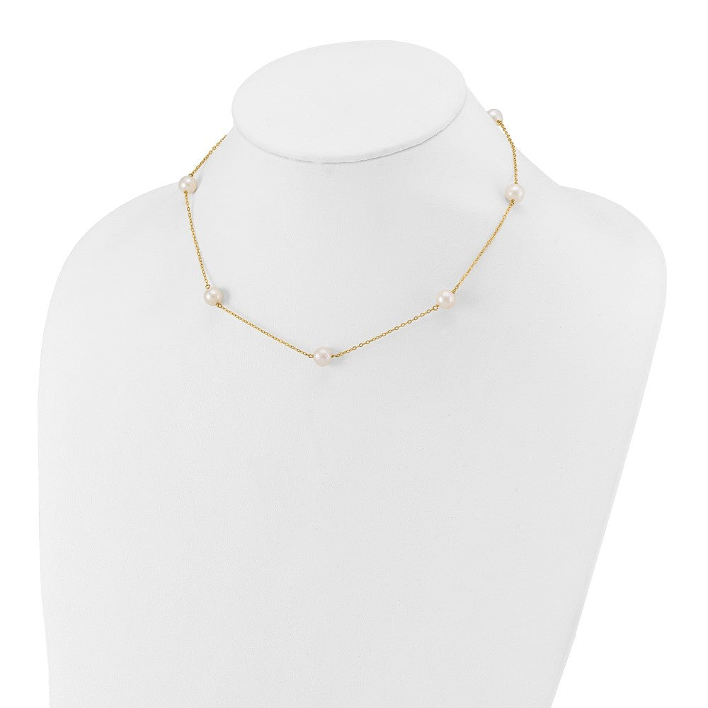14k Yellow Gold 7-8mm White Freshwater Cultured Pearl 7-Station 16 inch Necklace