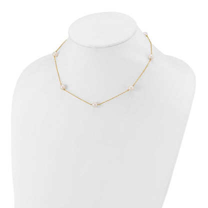 14k Yellow Gold 7-8mm White Freshwater Cultured Pearl 7-Station 16 inch Necklace