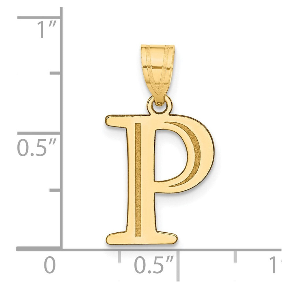 14k Yellow Gold Polished Etched Letter P Initial Pendant for Women