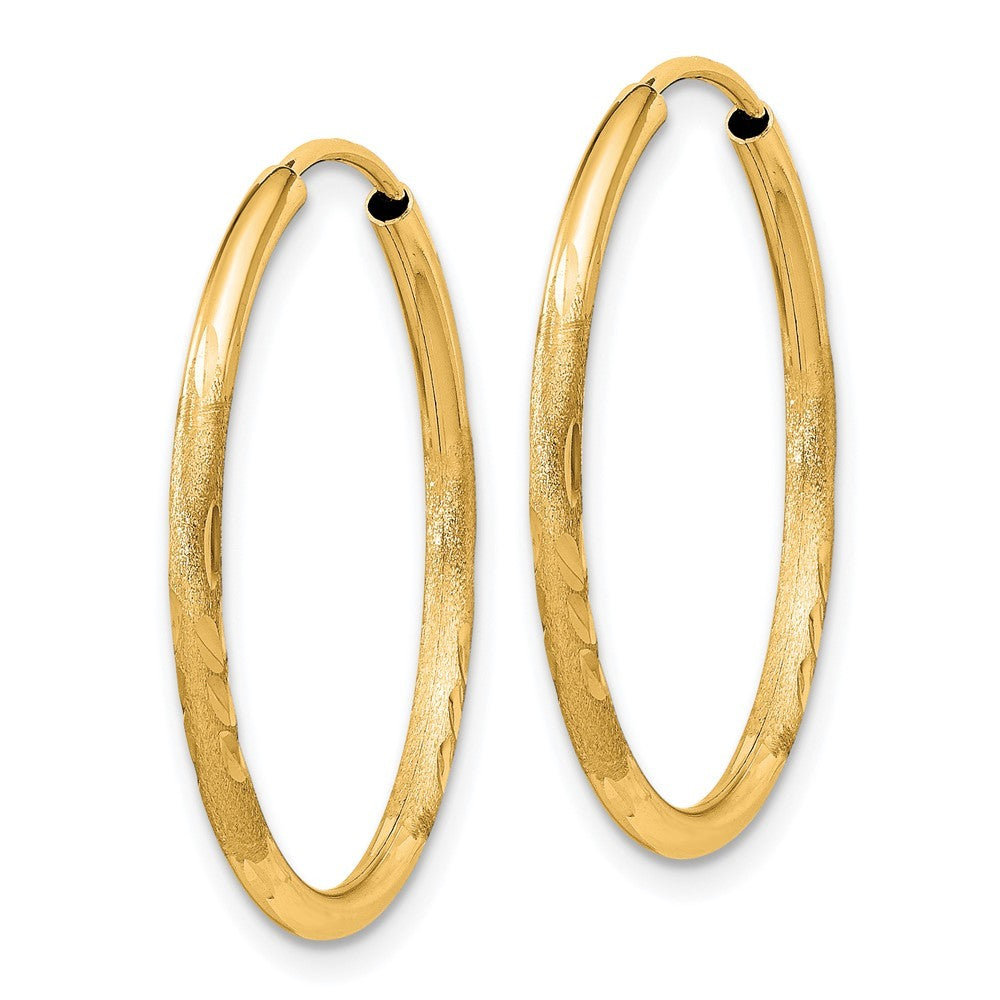 14k Yellow Gold 1.5mm Satin Diamond-cut Endless Hoop Earrings