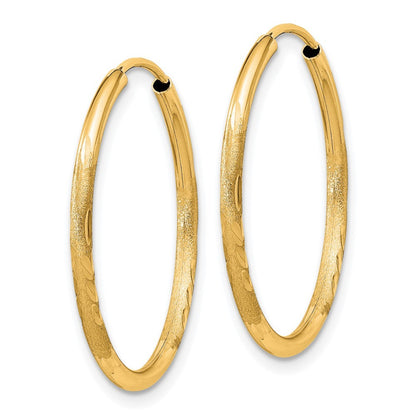 14k Yellow Gold 1.5mm Satin Diamond-cut Endless Hoop Earrings