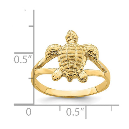 14K Yellow Gold Textured Sea Turtle Ring Size 7