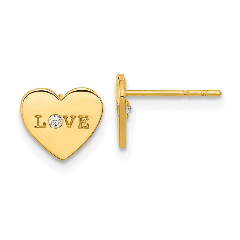 14k Yellow Gold Polished Love Cubic Zirconia Heart Stud Earrings Gift for Women