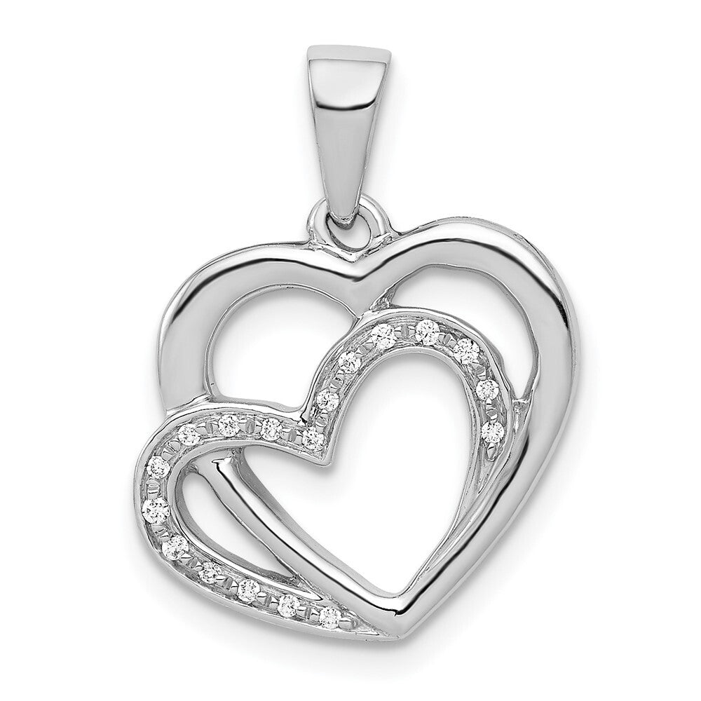 14k White Gold Diamond Entwined Hearts Pendant for Women