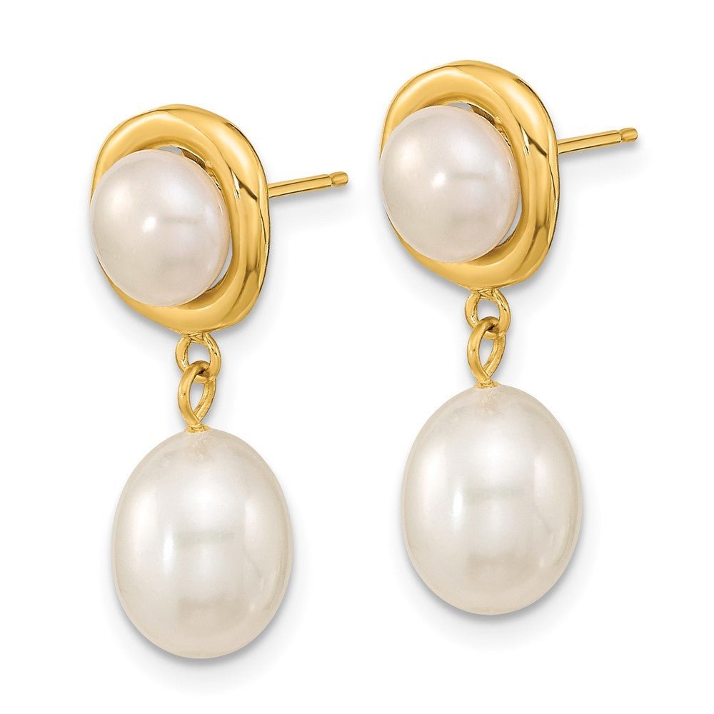 14k Yellow Gold 5-7mm and Rice Freshwater Cultured Pearl Dangle Earrings